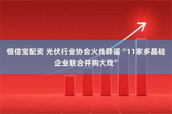 恒信宝配资 光伏行业协会火线辟谣“11家多晶硅企业联合并购大戏”